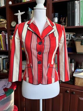 Red & Cream Striped Women's Blazer Jacket